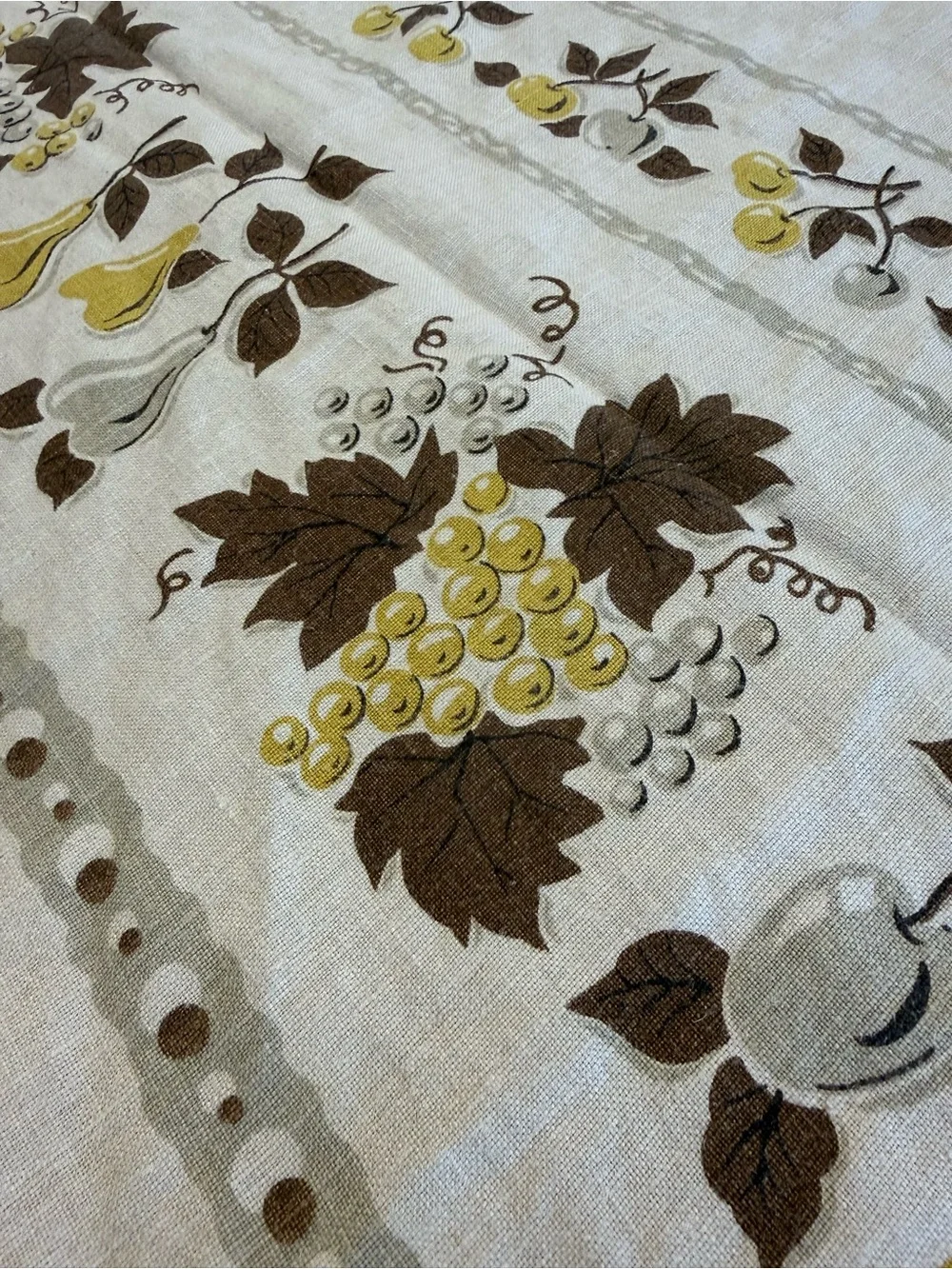 Vintage Mid-Century Linen Tablecloth Fruit Pattern 56” x 70”